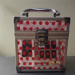 Modella Red Polka Dot Cosmetic Case With 4 Packs Of Press On Nails